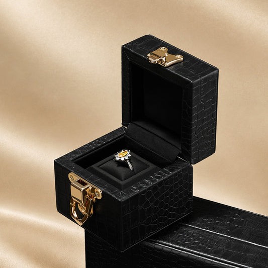 OIRLV Luxury Black Leather Velvet Jewelry Box