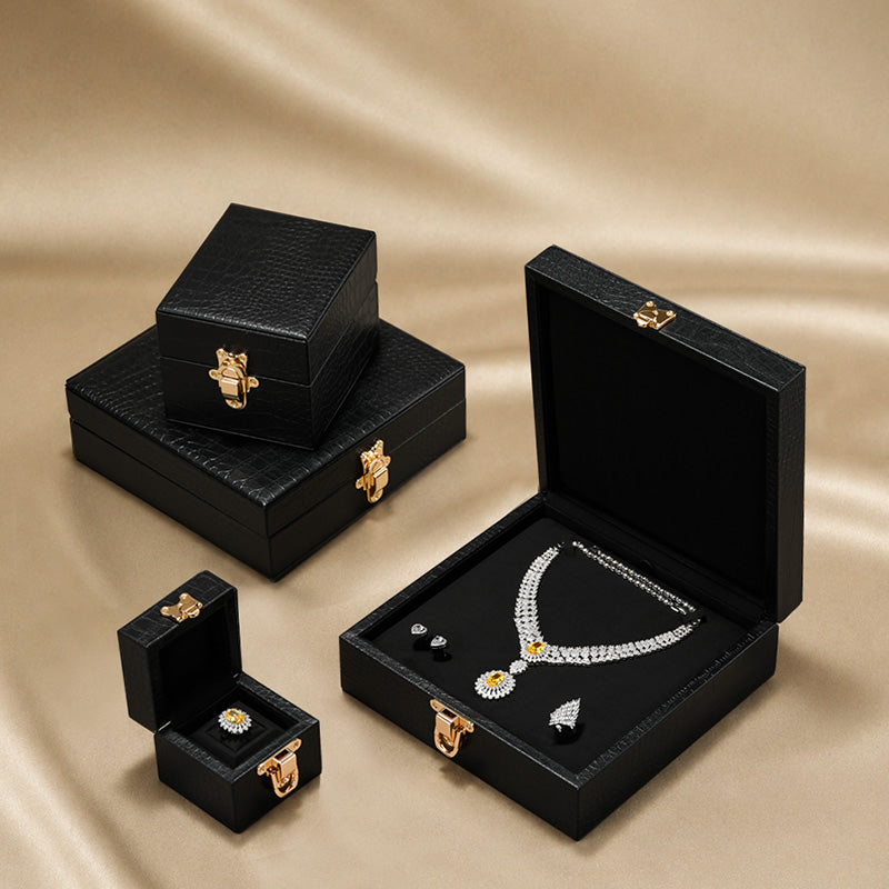 OIRLV Luxury Black Leather Velvet Jewelry Box