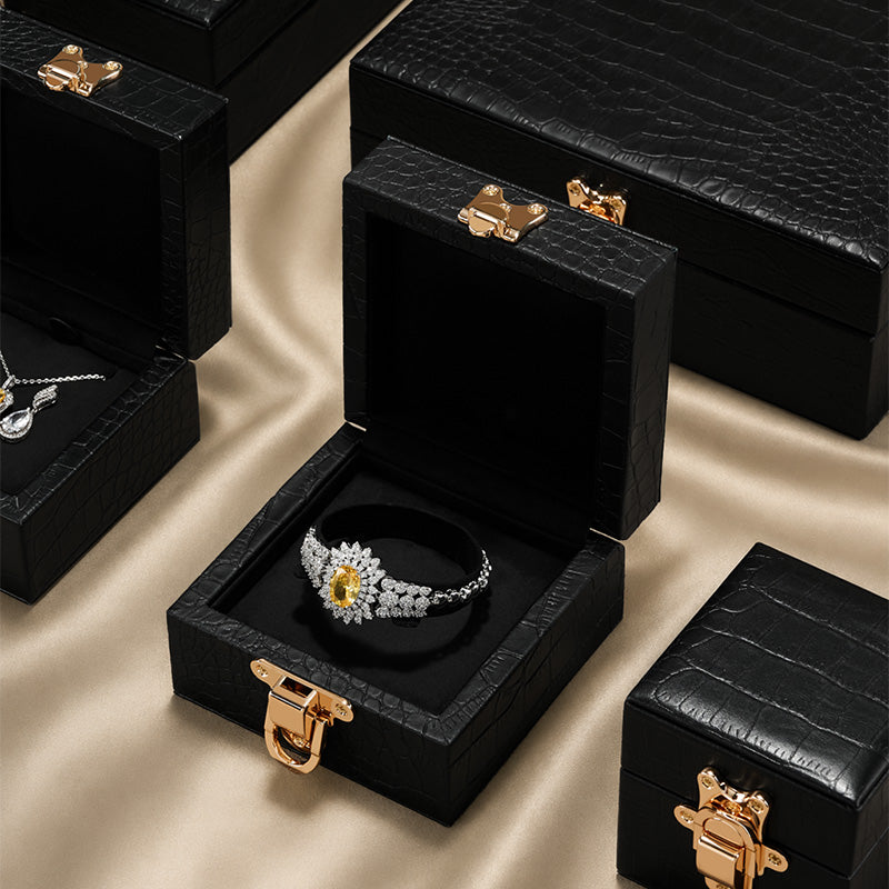 OIRLV Luxury Black Leather Velvet Jewelry Box