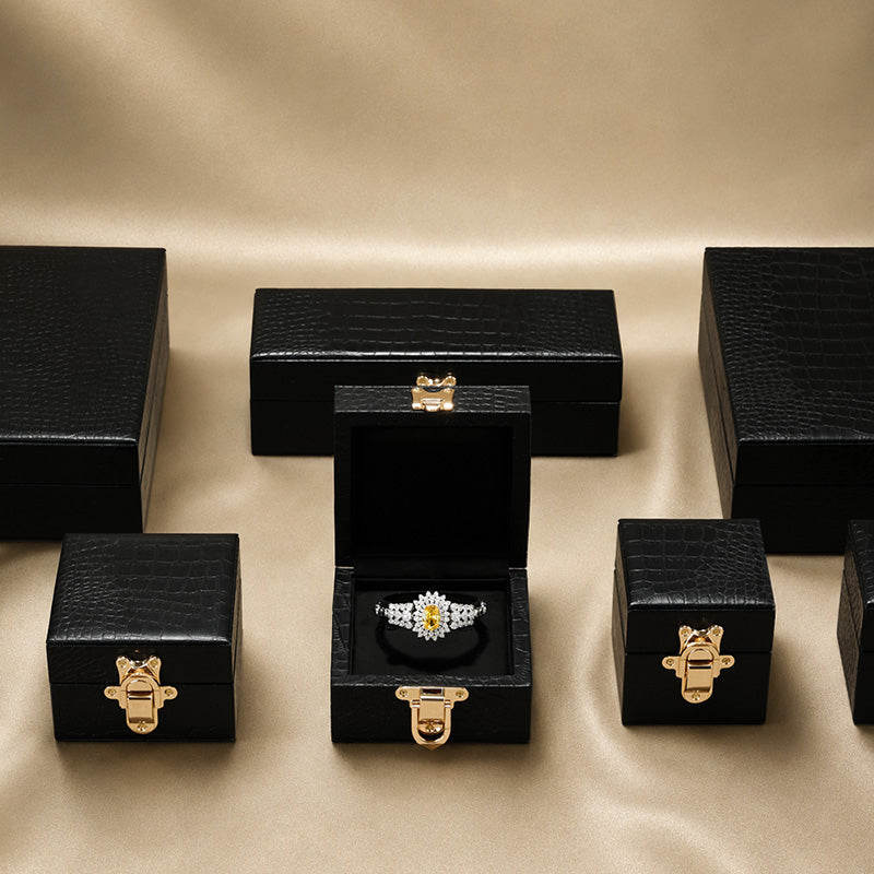 OIRLV Luxury Black Leather Velvet Jewelry Box