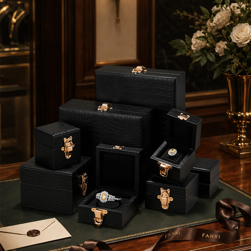 OIRLV Luxury Black Leather Velvet Jewelry Box