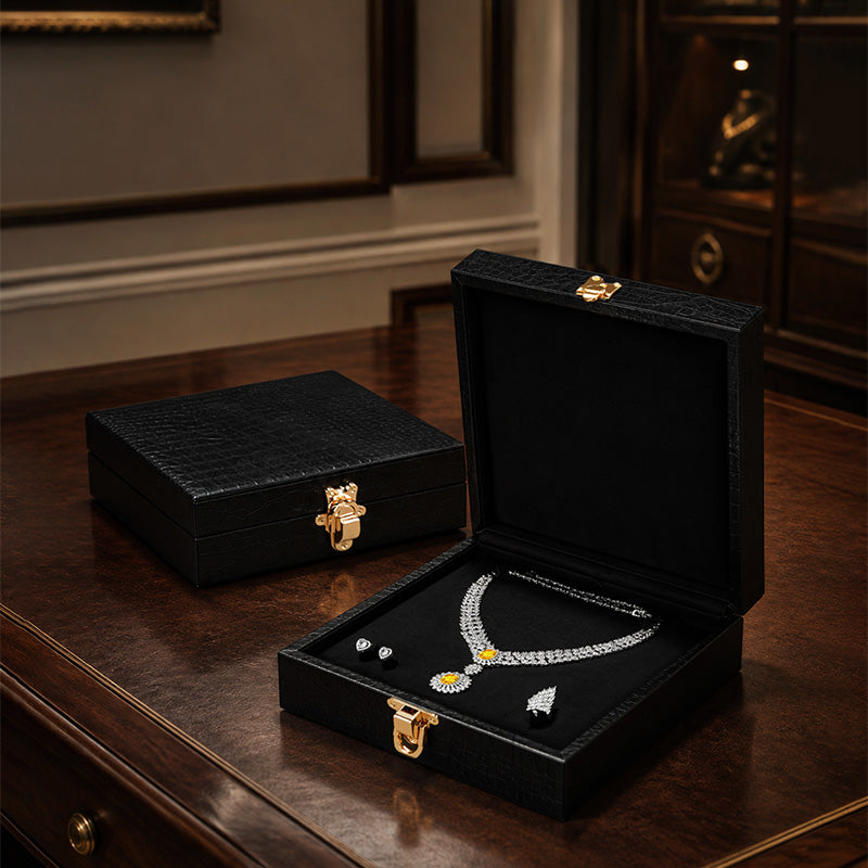 OIRLV Luxury Black Leather Velvet Jewelry Box