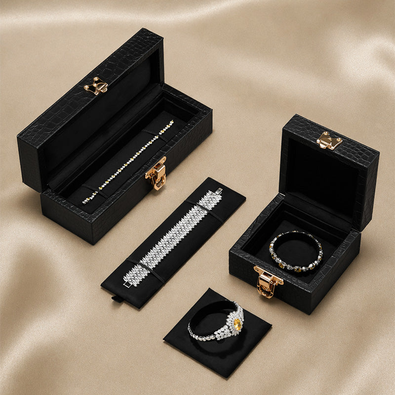 OIRLV Luxury Black Leather Velvet Jewelry Box
