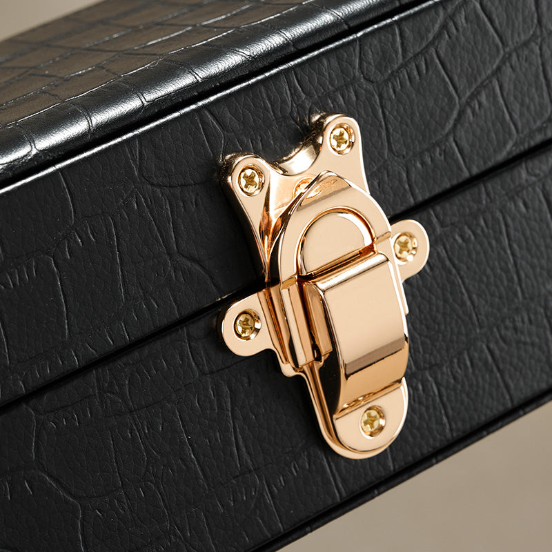 OIRLV Luxury Black Leather Velvet Jewelry Box