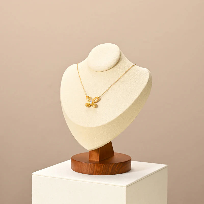 Premium Wood Microfiber Necklace Bust Display Stand SM050