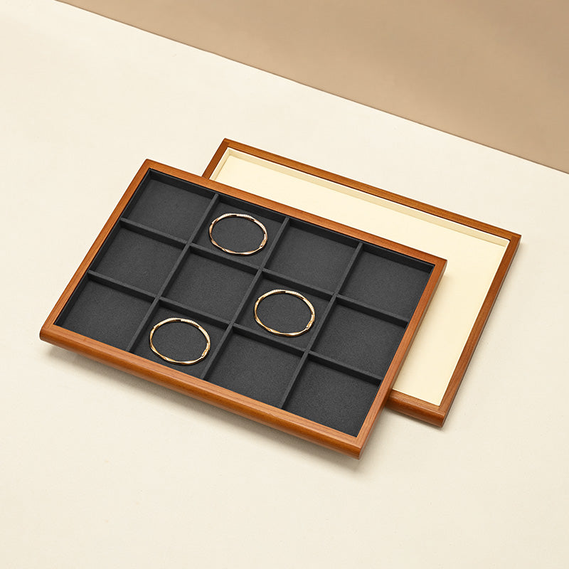 Wood White Microfiber Jewelry Display Tray P082