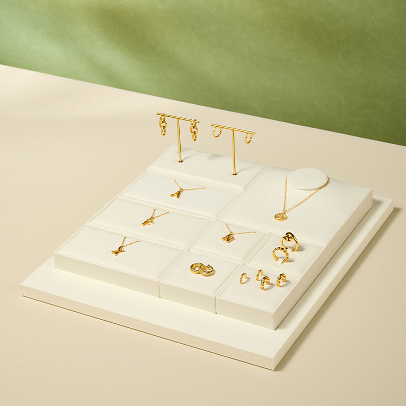 Beige Microfiber Ring Necklace Jewelry Display Set TT168