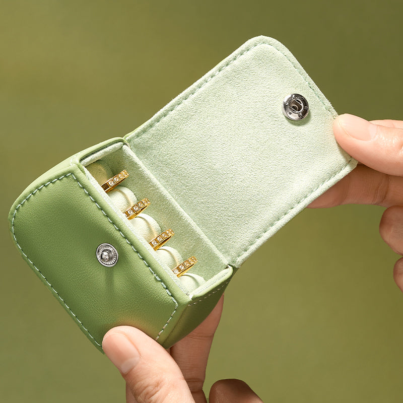 New-arrival Green Black PU Leahter Ring Storage Bag :B028