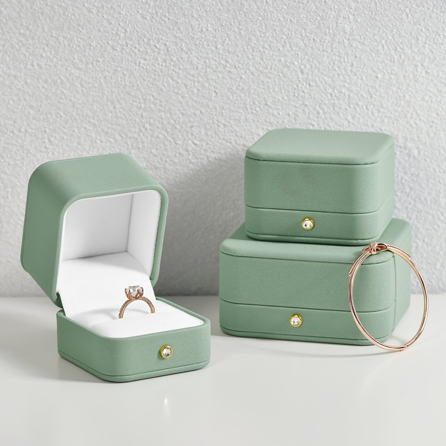 Green PU Leather Plush Jewelry Box H155
