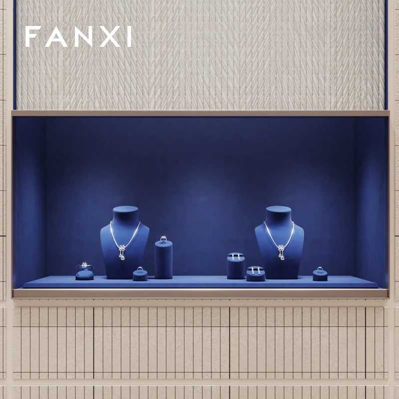 Blue Microfiber Earrings Ring Necklace Jewelry Display Set TT311