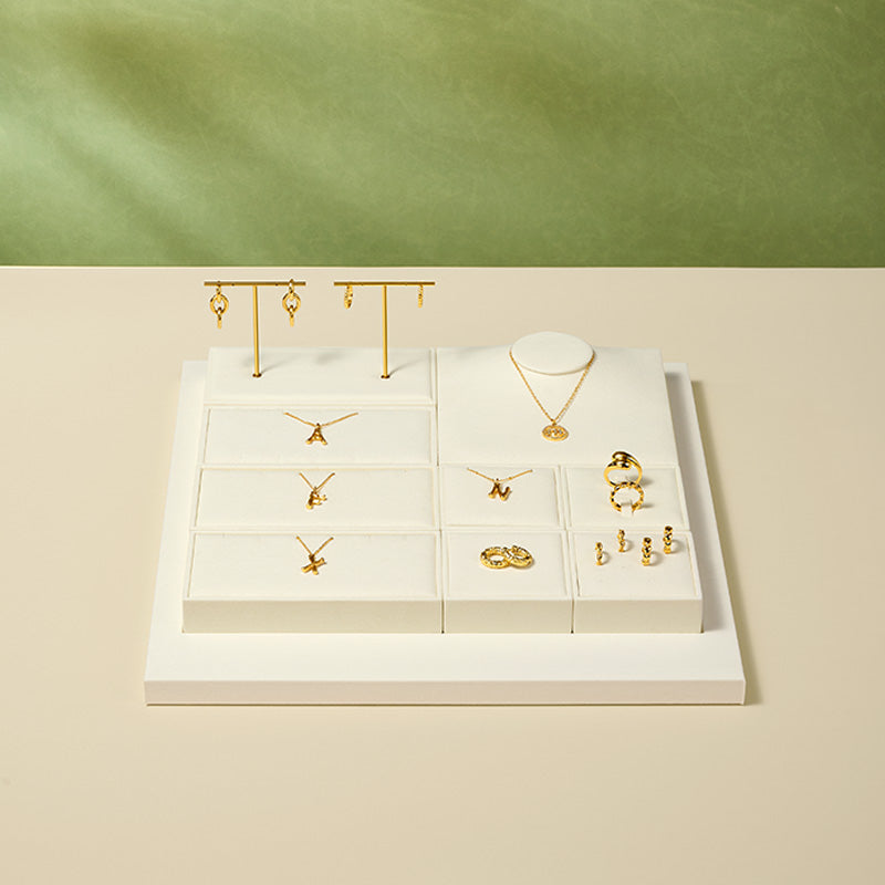 Beige Microfiber Ring Necklace Jewelry Display Set TT168