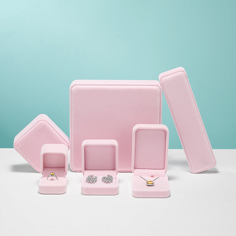 Pink Round Corner Flannelette Jewelry Packaging Box H008