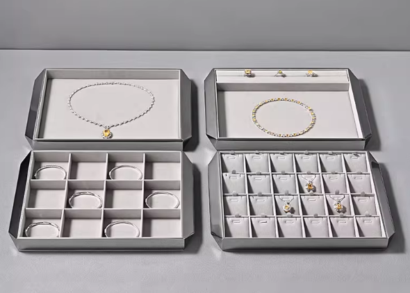 New Combination Gray Silver Microfiber Metal Jewelry Display Tray P208