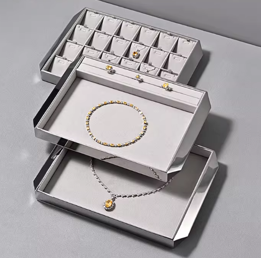 New Combination Gray Silver Microfiber Metal Jewelry Display Tray P208