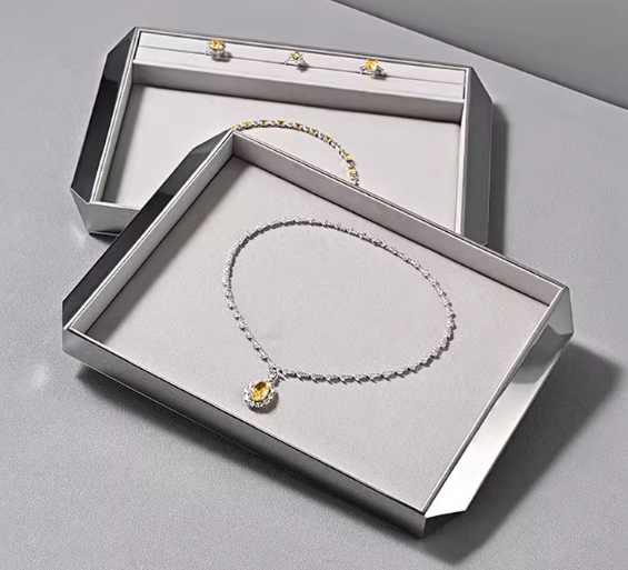 New Combination Gray Silver Microfiber Metal Jewelry Display Tray P208