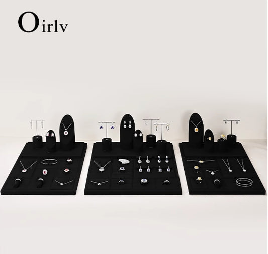 Black Microfiber Rings Necklace Base Jewelry Display Set TT248