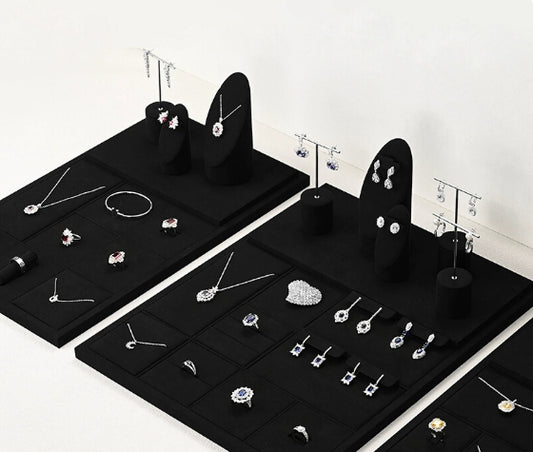 Black Microfiber Rings Necklace Base Jewelry Display Set TT248