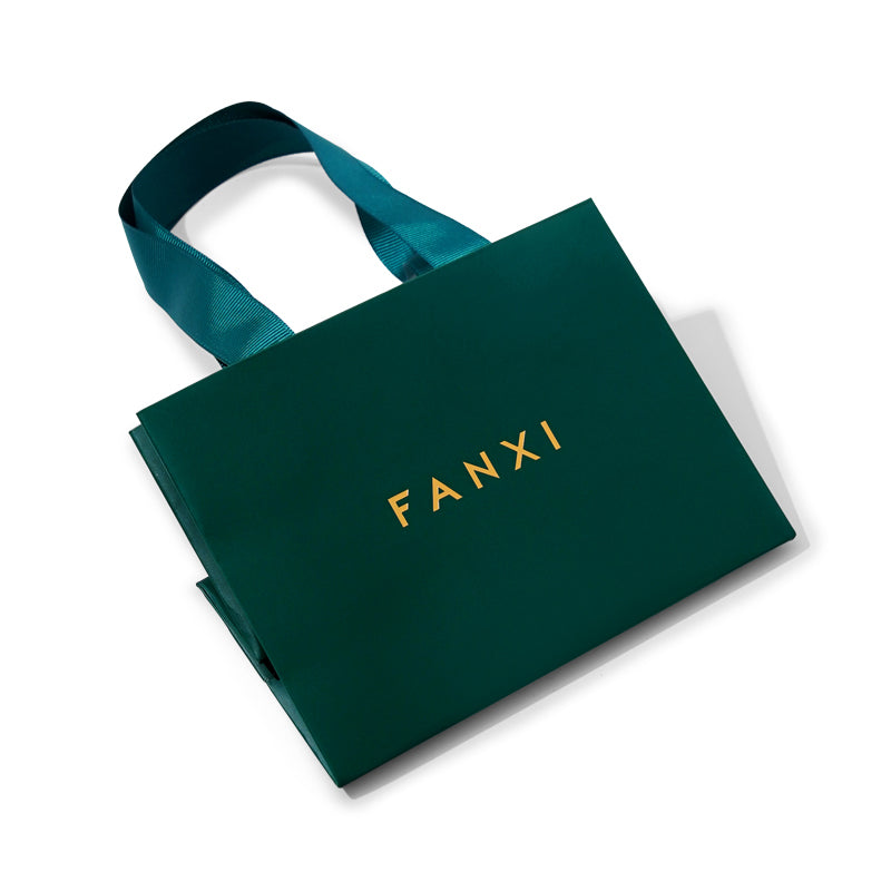 Dark green paper jewelry bag with matching ribbon ：D047