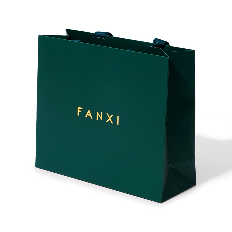 Dark green paper jewelry bag with matching ribbon ：D047