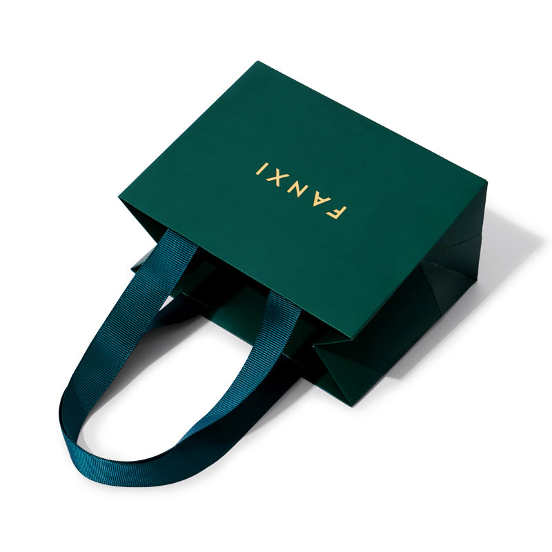 Dark green paper jewelry bag with matching ribbon ：D047