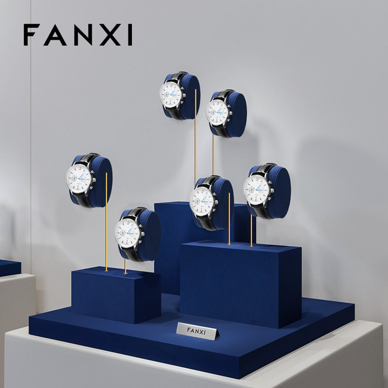OIRLV New arrival Blue metal Microfiber Watch display set :TT525