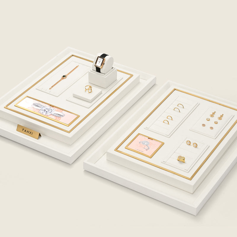 High end fashion white microfiber jewelry holder with metal frame:TT288