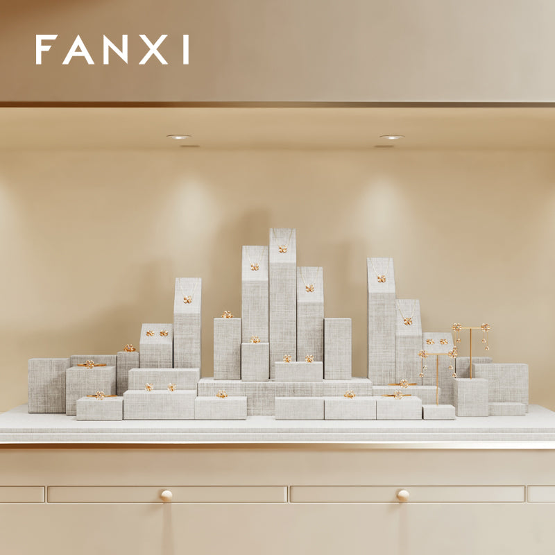 High quality Beige linen luxury jewelry display stand:TT285