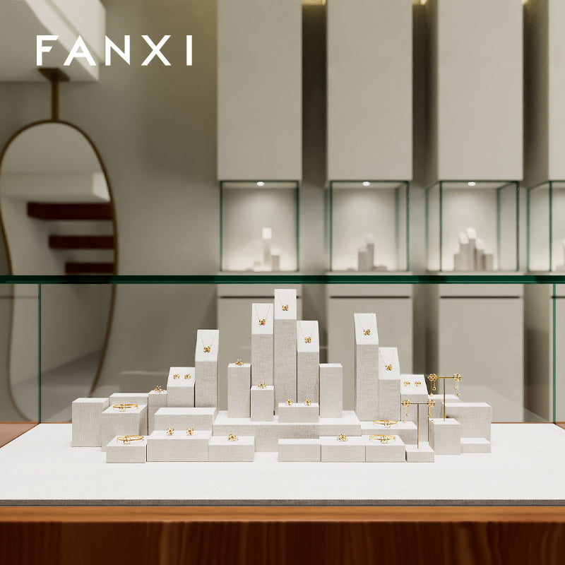 High quality Beige linen luxury jewelry display stand:TT285