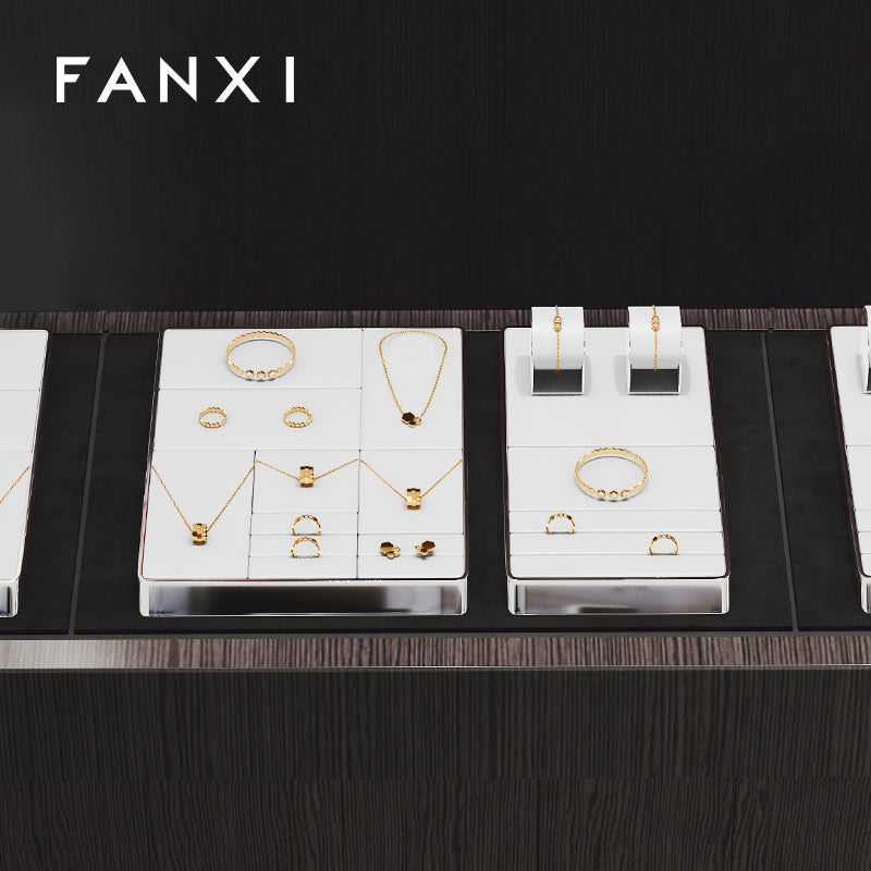 OIRLV hot sale metal frame white leather jewelry display set : JS099