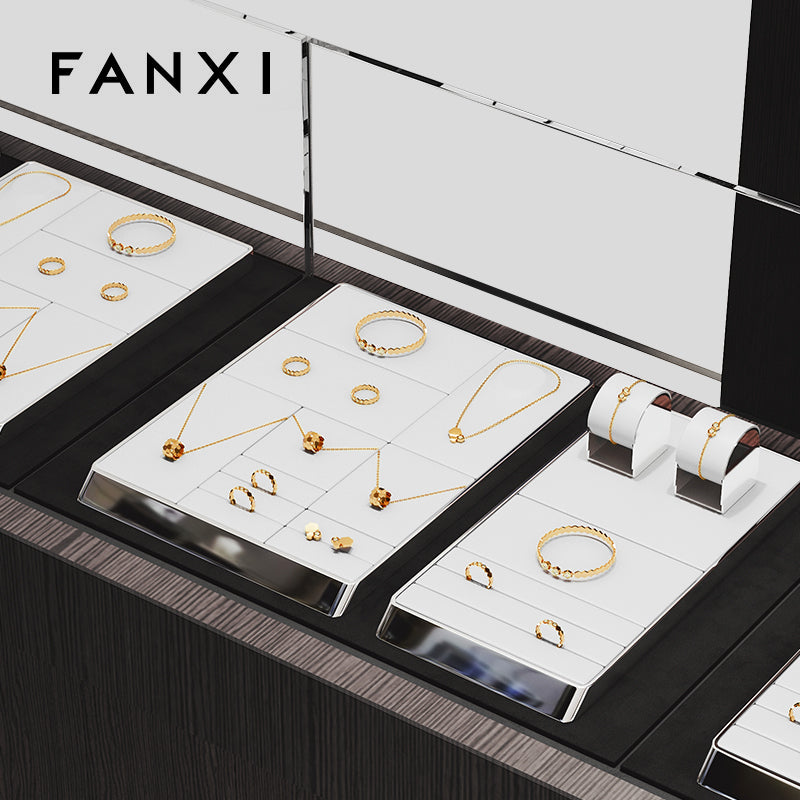 OIRLV hot sale metal frame white leather jewelry display set : JS099
