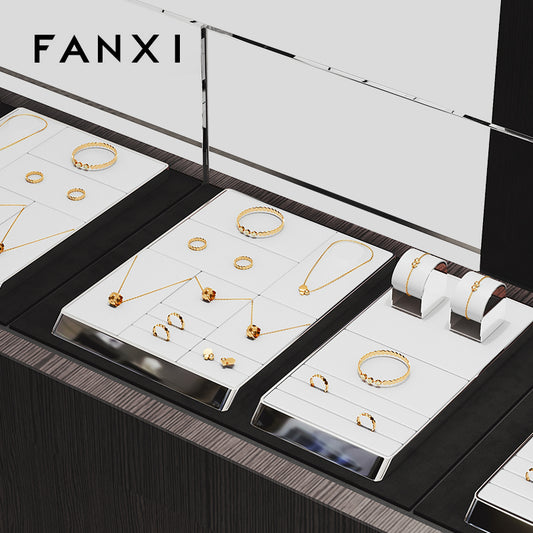 OIRLV hot sale metal frame white leather jewelry display set : JS099