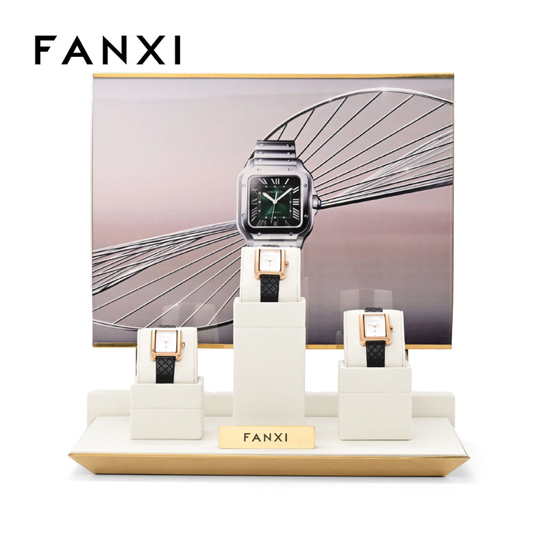 OIRLV hot sale metal structure watch display stand with off-white microfiber : TT279