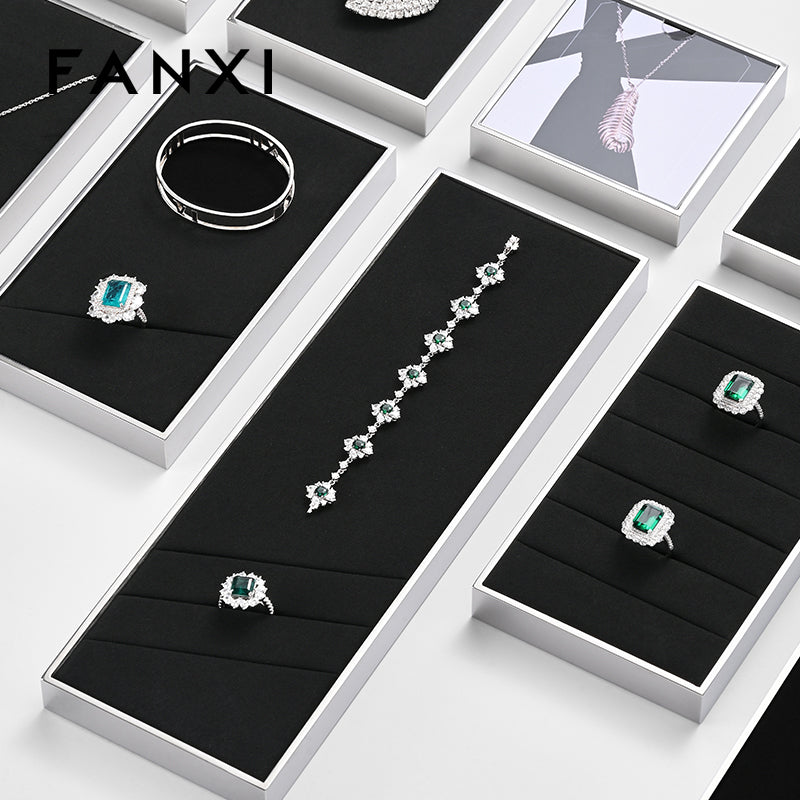 OIRLV luxury black microfiber jewelry display stand with metal frame ：JS110