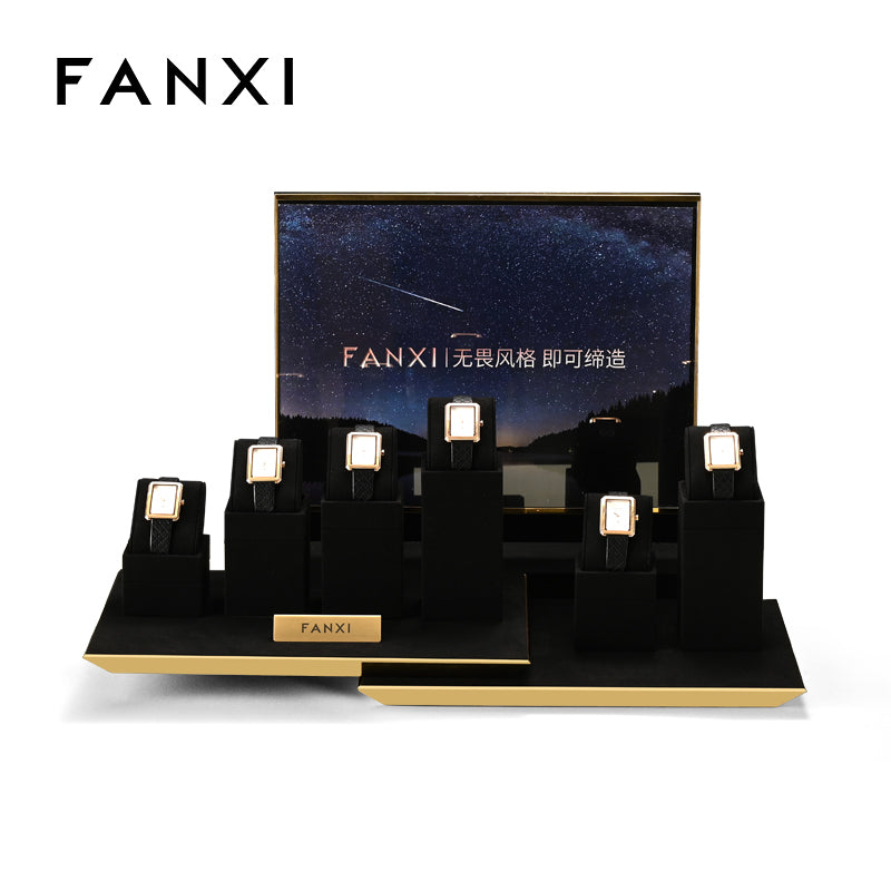 OIRLV luxury fashion black microfiber watch display stand with metal structure : TT278
