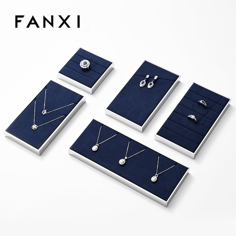 OIRLV new arrival blue microfiber jewelry exhibitor with smoonth matel ：JS113