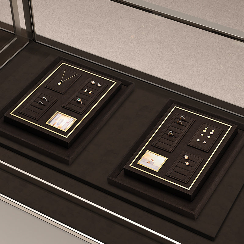 High end fashion brown microfiber jewelry holder with metal frame:TT287