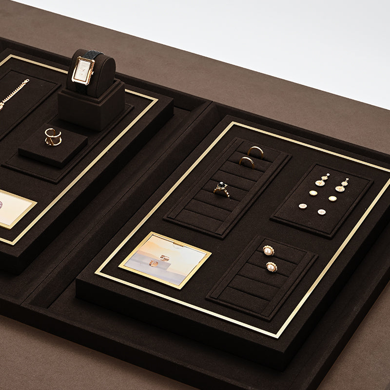 High end fashion brown microfiber jewelry holder with metal frame:TT287