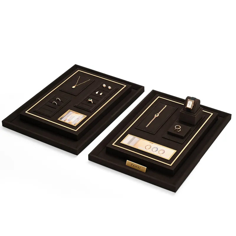 OIRLV high end fashion brown microfiber jewelry holder with metal frame:TT287