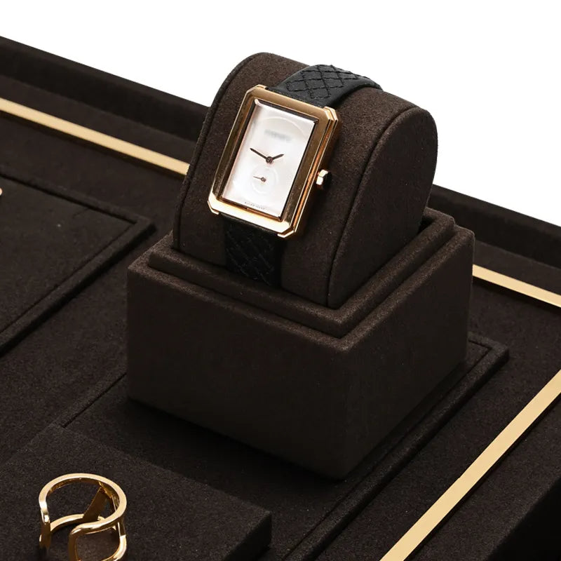 High end fashion brown microfiber jewelry holder with metal frame:TT287