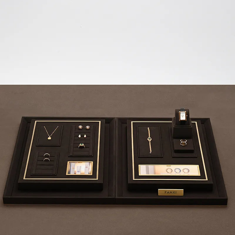 High end fashion brown microfiber jewelry holder with metal frame:TT287