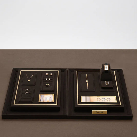 High end fashion brown microfiber jewelry holder with metal frame:TT287