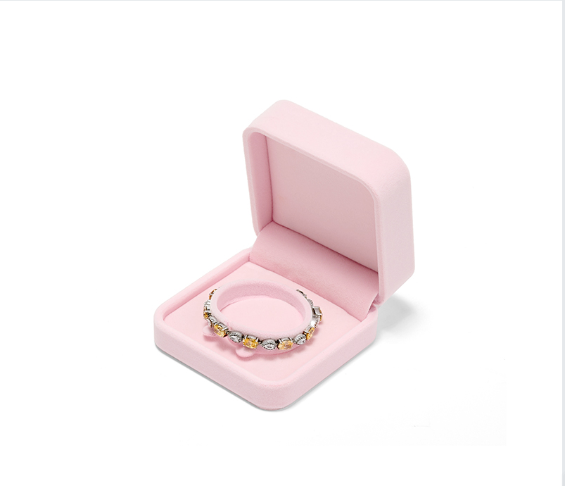 Pink Round Corner Flannelette Jewelry Packaging Box H008