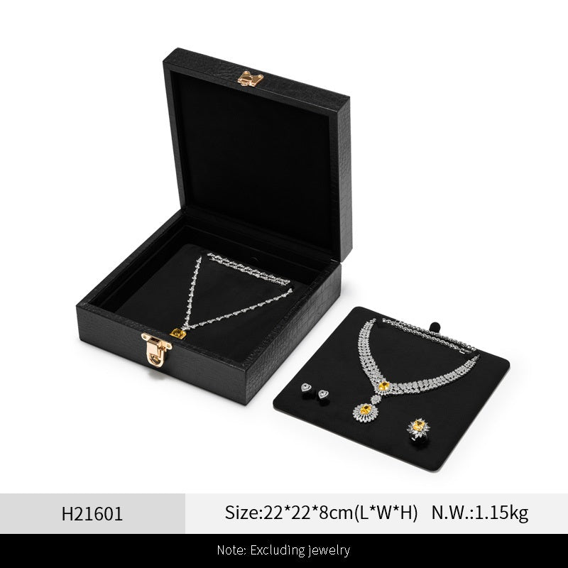 OIRLV Luxury Black Leather Velvet Jewelry Box