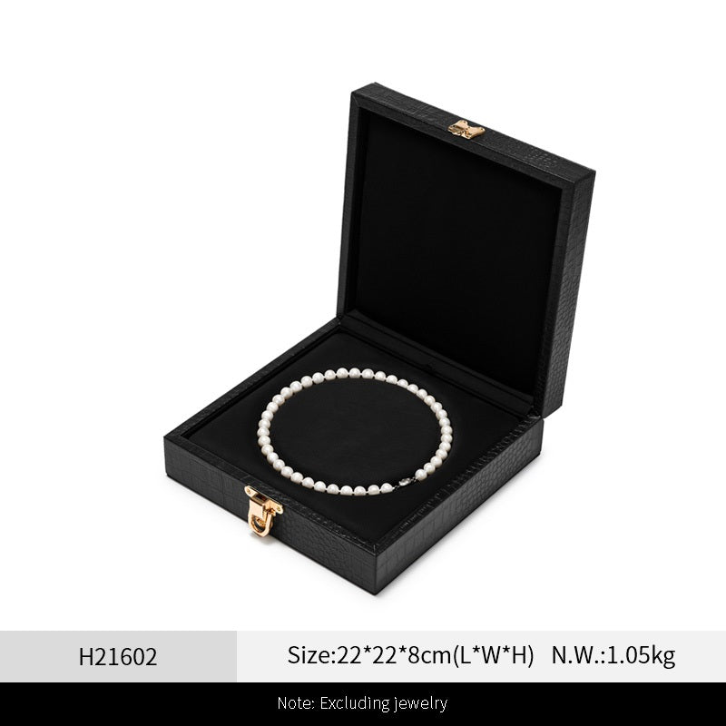 OIRLV Luxury Black Leather Velvet Jewelry Box