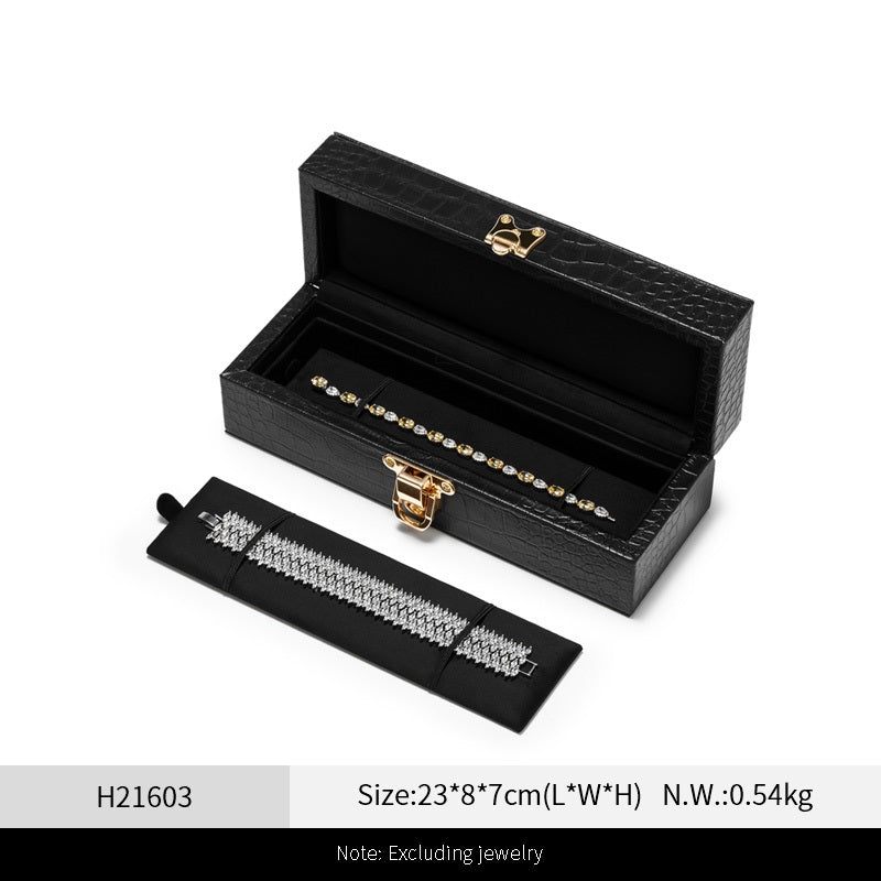 OIRLV Luxury Black Leather Velvet Jewelry Box