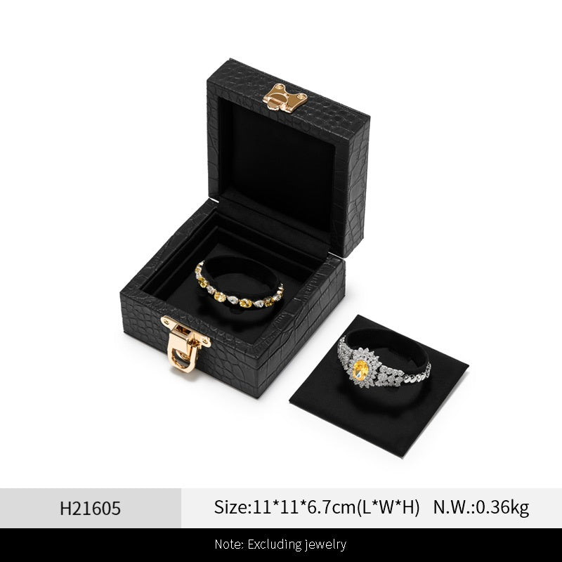 OIRLV Luxury Black Leather Velvet Jewelry Box