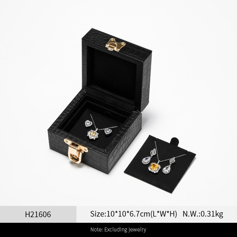 OIRLV Luxury Black Leather Velvet Jewelry Box