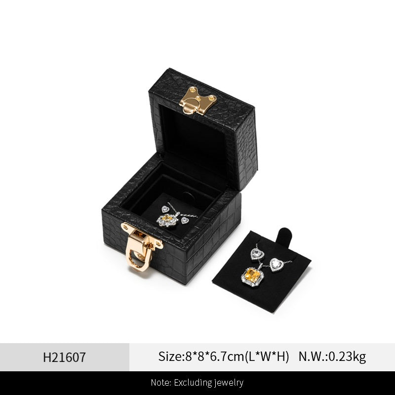 OIRLV Luxury Black Leather Velvet Jewelry Box