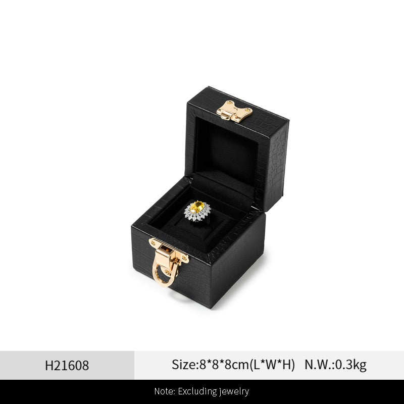 OIRLV Luxury Black Leather Velvet Jewelry Box