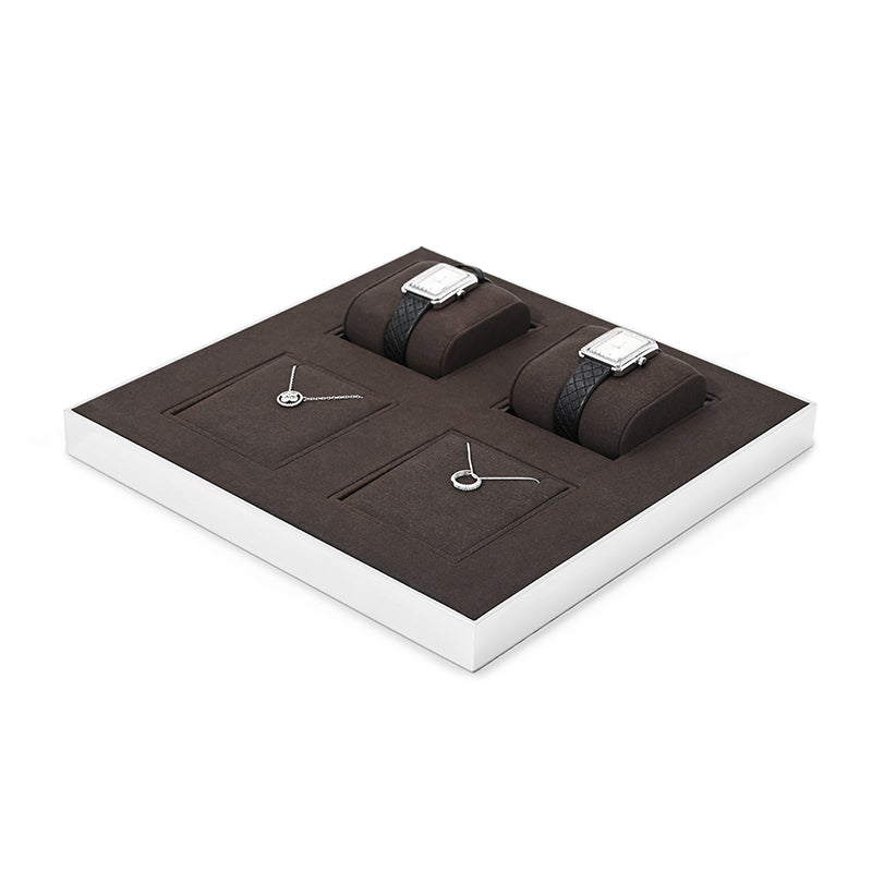 OIRLV wholesale luxurious metal frame jewelry display with brown microfiber:JS096